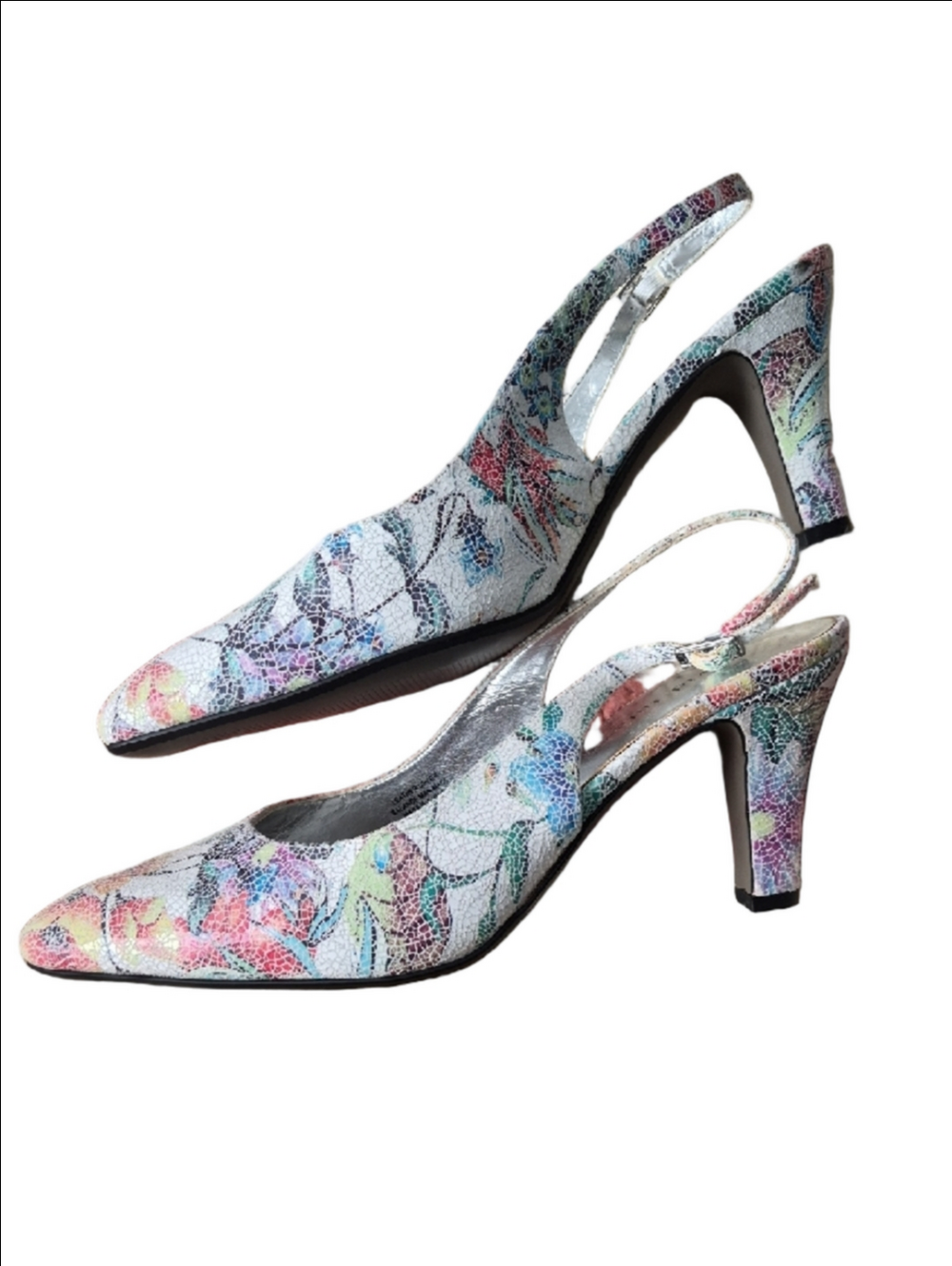 David Tate Mosaic Floral Slingback Pump Heels Multicolor Pastels 9.5 - Picture 2 of 16